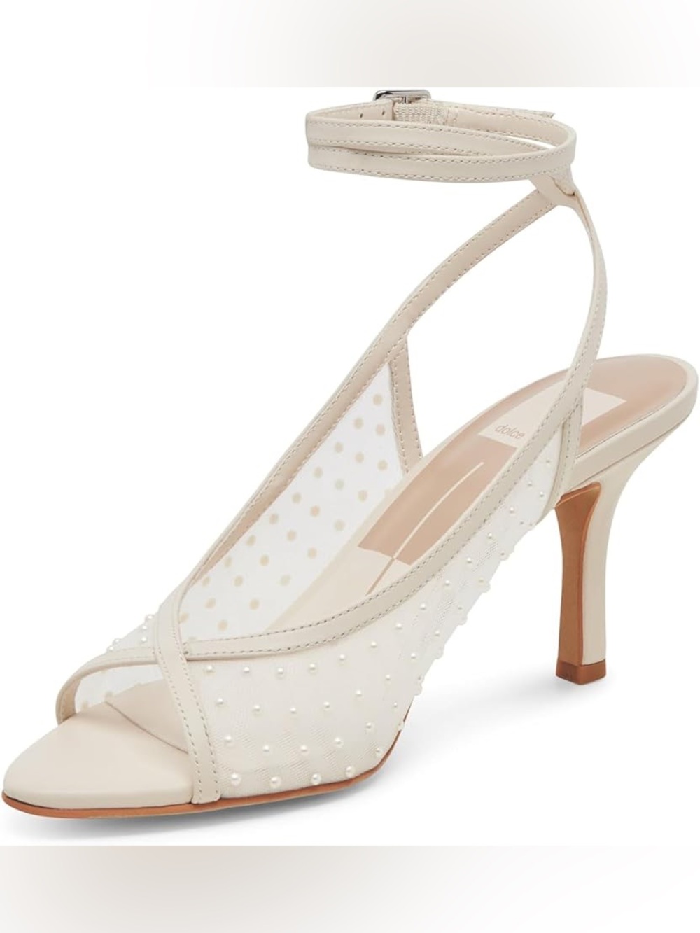 Dolce Vita Ivory Pearl-Studded Crisscross Slingback Heels